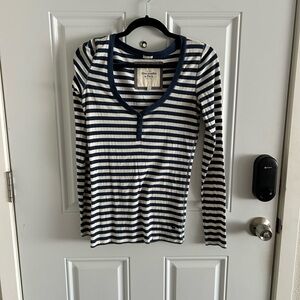 Abercrombie & Fitch Navy and White Striped Top Y2K